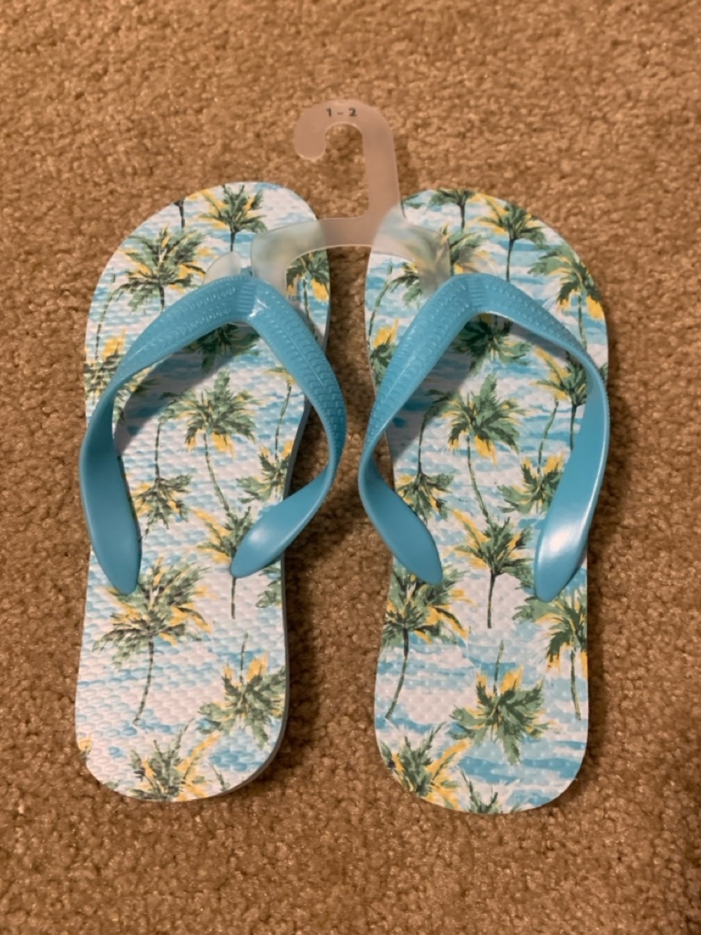 Old navy flip flops girls kids size 1Y-2Y brand new palm trees blue sandals shoe - Picture 13 of 13